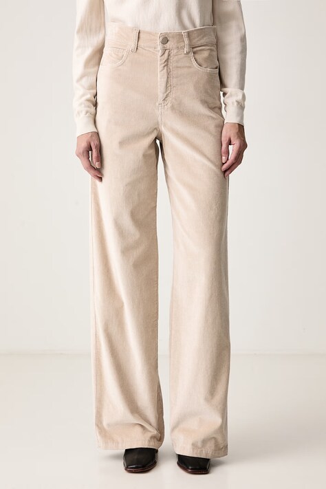 Marella Spodnie wide leg damskie sztruksowe MLLEFEBO beżowe high waist 2623136055200