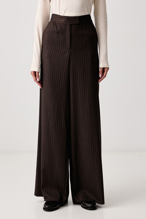 Marella Παντελόνι wide leg γυναικείο με μαλλί MLLMAGGIO καφέ ψηλή 2623136111200