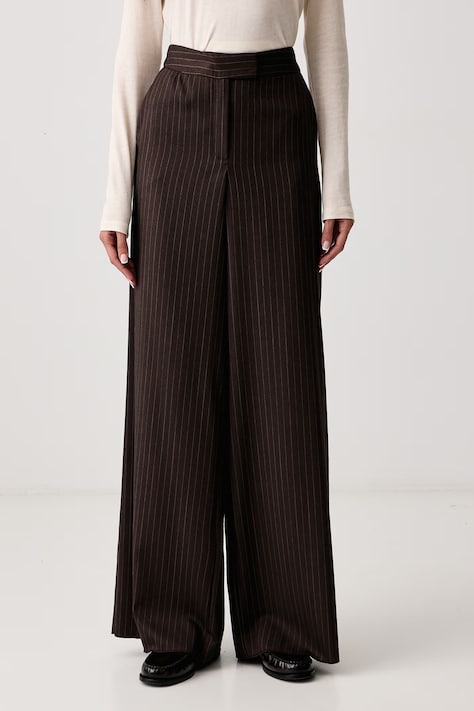 Marella Παντελόνι wide leg γυναικείο με μαλλί MLLMAGGIO καφέ ψηλή 2623136111200