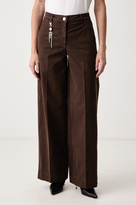 Fracomina Spodnie straight damskie bawełniane z elastanem brązowe high waist FS26WV3015W47201