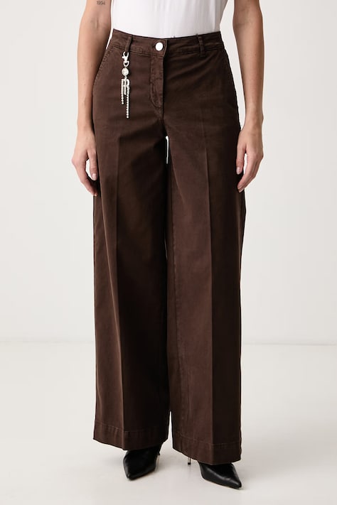 Fracomina Spodnie straight damskie bawełniane z elastanem brązowe high waist FS26WV3015W47201