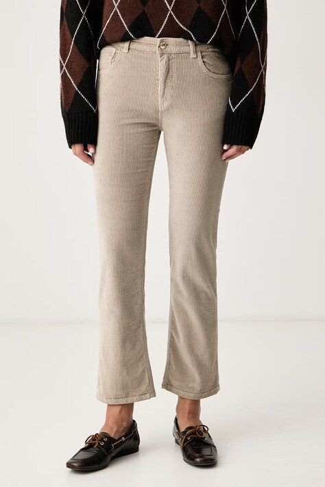 FAY Spodnie straight damskie sztruksowe beżowe high waist NTW8253538T9E1