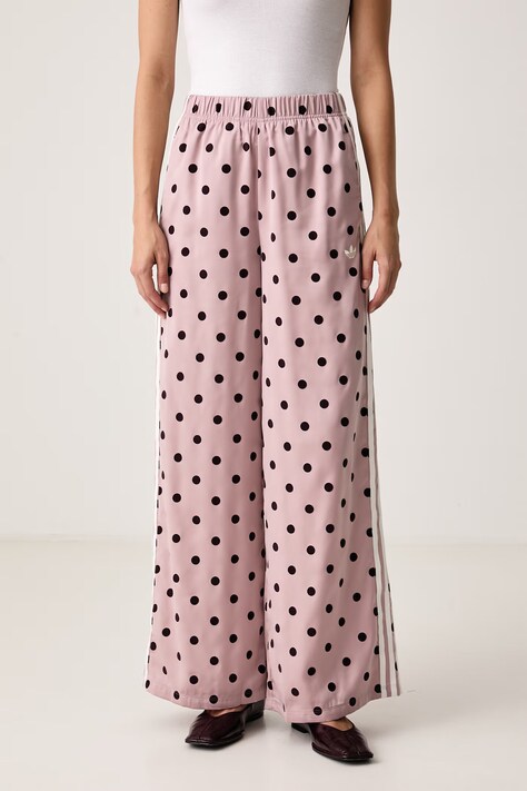 adidas Originals Широк панталон дамски Wide Leg Polka Dots розов с висока талия LI2843