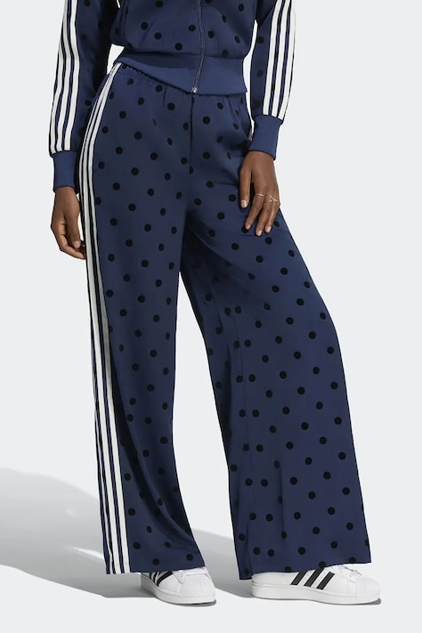 adidas Originals Spodnie wide leg damskie Wide Leg Polka Dots granatowe high waist LI2844