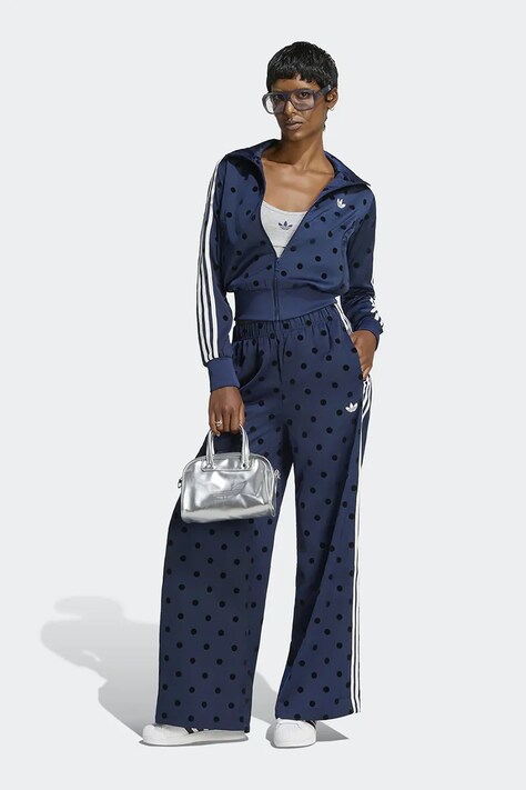adidas Originals Spodnie wide leg damskie Wide Leg Polka Dots granatowe high waist LI2844