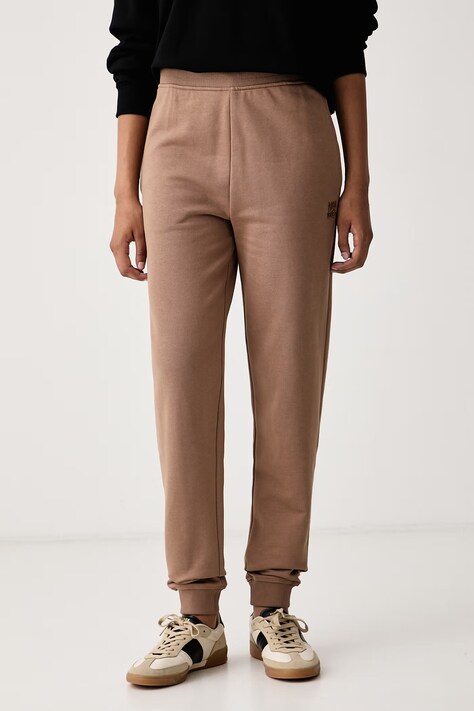 HUGO Spodnie dresowe damskie bawełniane Nelfinia beżowe high waist 50576343