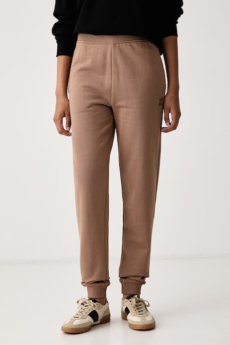 HUGO Spodnie dresowe damskie bawełniane Nelfinia beżowe high waist 50576343