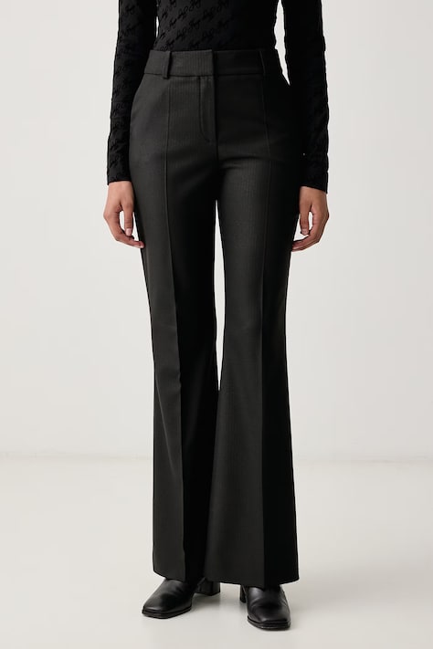 HUGO Spodnie flare damskie z wiskozą Hiso czarne high waist 50570551