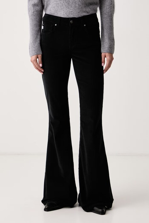 Aniye By Spodnie dzwony damskie sztruksowe Jenna czarne low waist 181224