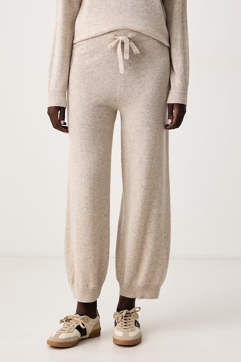 BOSS Spodnie dresowe damskie kaszmirowe Fylindra beżowe high waist 50567358