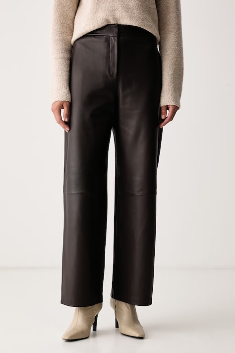BOSS Kalhoty dámské kožené Sipasa hnědé high waist 50568300