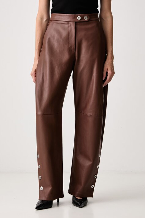 Sportmax Cinepresa spodnie skórzane damskie brązowe high waist 2622436011600