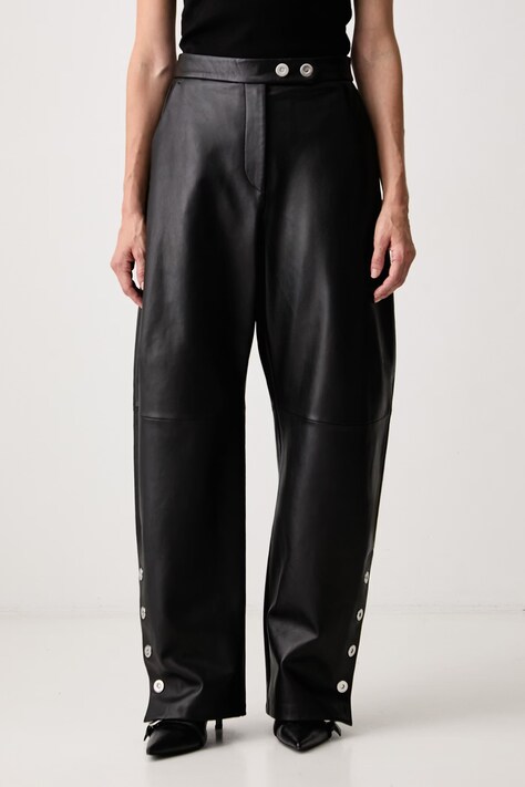 Sportmax Cinepresa spodnie skórzane damskie czarne high waist 2622436011600