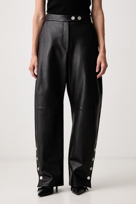Sportmax Cinepresa spodnie skórzane damskie czarne high waist 2622436011600