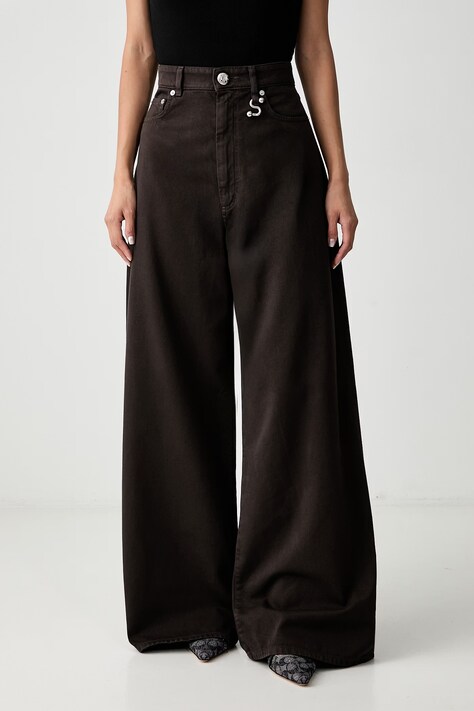 Sportmax Siamese jeansy wide leg damskie brązowe 2622136025600