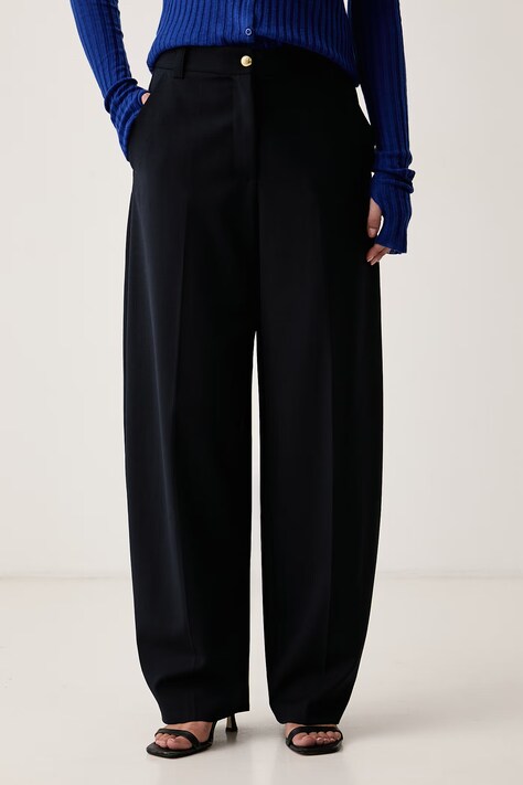 Pinko Spodnie damskie z dodatkiem wełny granatowe high waist 107712 A3MS