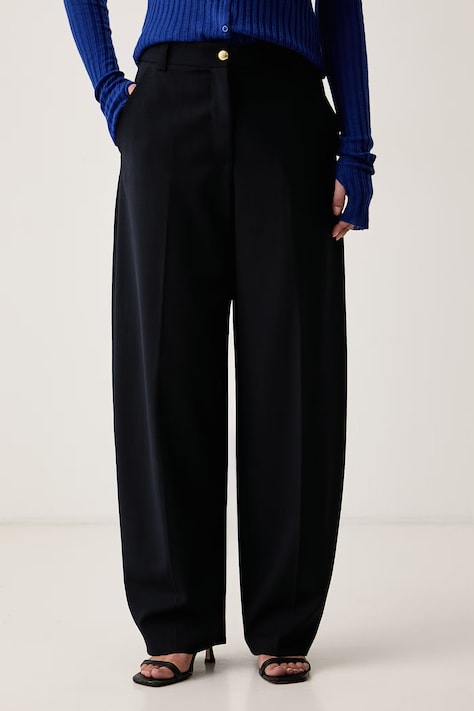 Pinko Spodnie damskie z dodatkiem wełny granatowe high waist 107712 A3MS