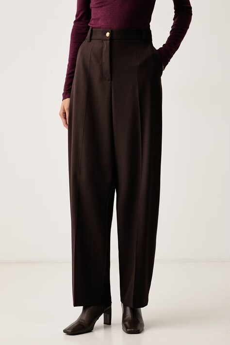 Pinko Nohavice dámske s prímesou vlny hnedé high waist 107712 A3MS