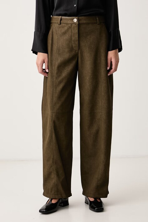 Pinko Nohavice wide leg dámske z imitácie kože zelené super high waist 107710 A3MD