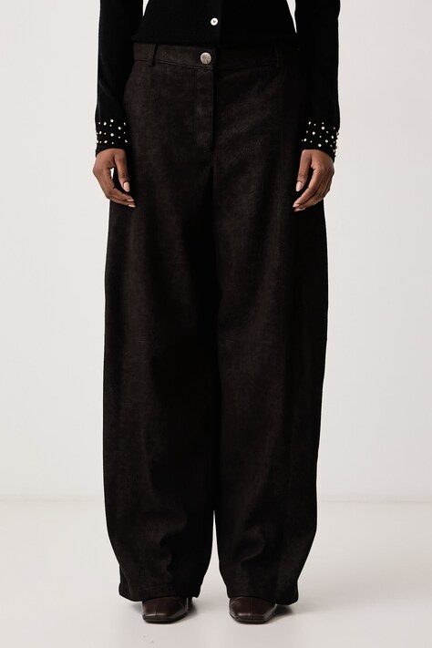 Pinko Wide leg hlače za žene od imitacije kože smeđe niski struk 107710 A3MD