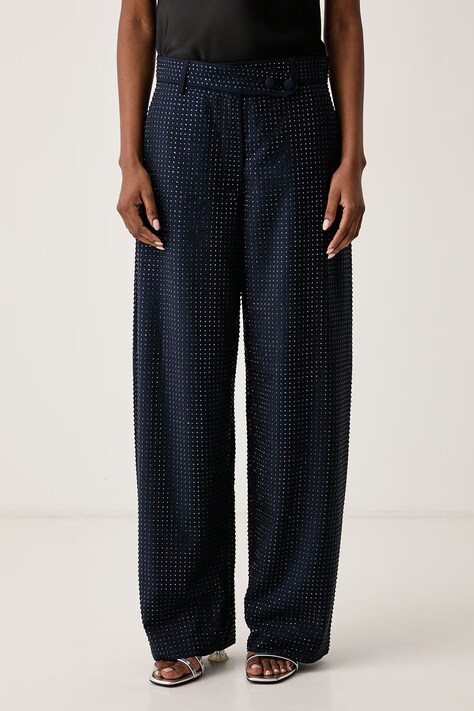 Pinko Spodnie regularne damskie z wiskozą granatowe high waist 107667 A3M0