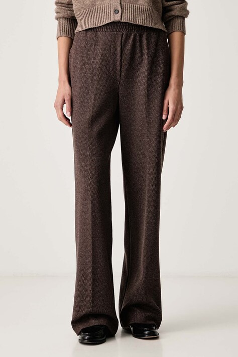 Weekend Max Mara Spodnie damskie z dodatkiem wełny WKDEDITTA brązowe high waist 2625786012600