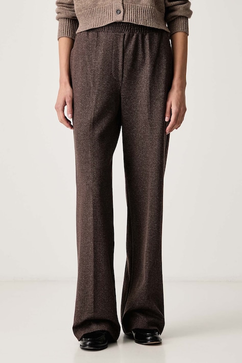 Weekend Max Mara Spodnie damskie z dodatkiem wełny WKDEDITTA brązowe high waist 2625786012600
