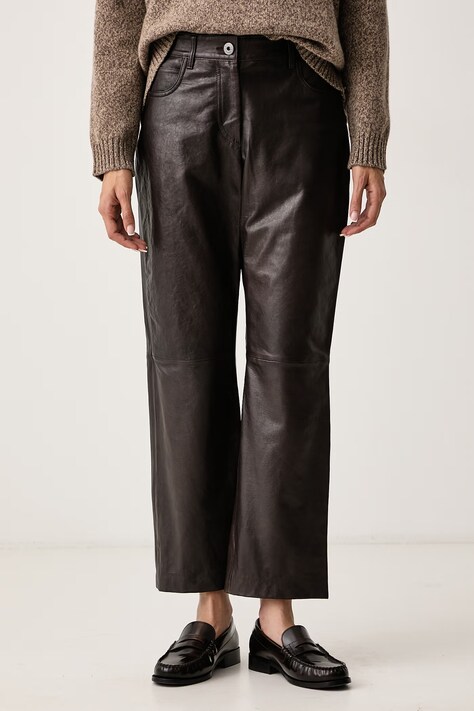 Weekend Max Mara Spodnie damskie skórzane WKDDESERTO brązowe high waist 2625436012600