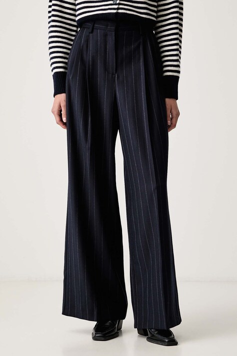 Weekend Max Mara Spodnie damskie z wełną WKDNEBBIE granatowe high waist 2625136102600