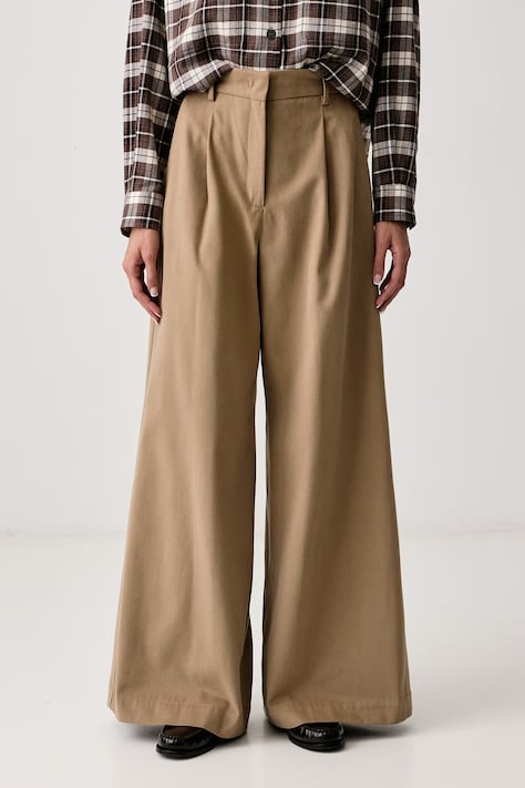 Weekend Max Mara Spodnie wide leg damskie bawełniane WKDEDITTO beżowe high waist 2625136082600