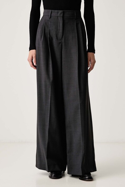 Weekend Max Mara Spodnie damskie wełniane WKDADELFI szare high waist 2625136032600