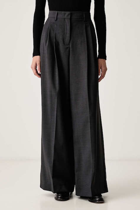 Weekend Max Mara Spodnie damskie wełniane WKDADELFI szare high waist 2625136032600