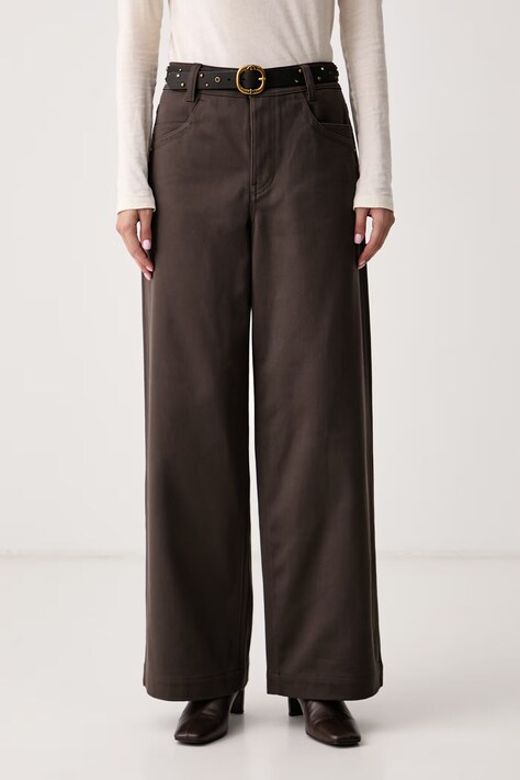 Miss Sixty Spodnie damskie bawełniane brązowe high waist 6M3PJ14800
