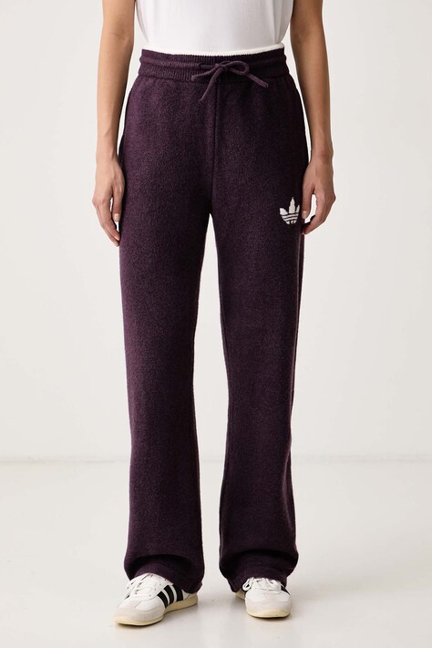 adidas Originals Spodnie dresowe damskie z dodatkiem wełny Essentials fioletowe high waist LF6546