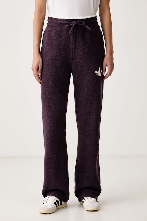 adidas Originals Spodnie dresowe damskie z dodatkiem wełny Essentials fioletowe high waist LF6546