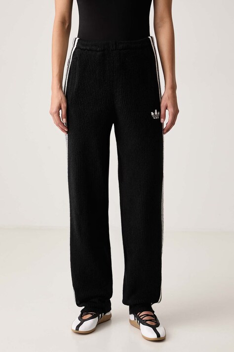 adidas Originals Pantaloni de trening pentru femei cu amestec de lână Adiluna Season 2 x Jennie negri high waist LD8918