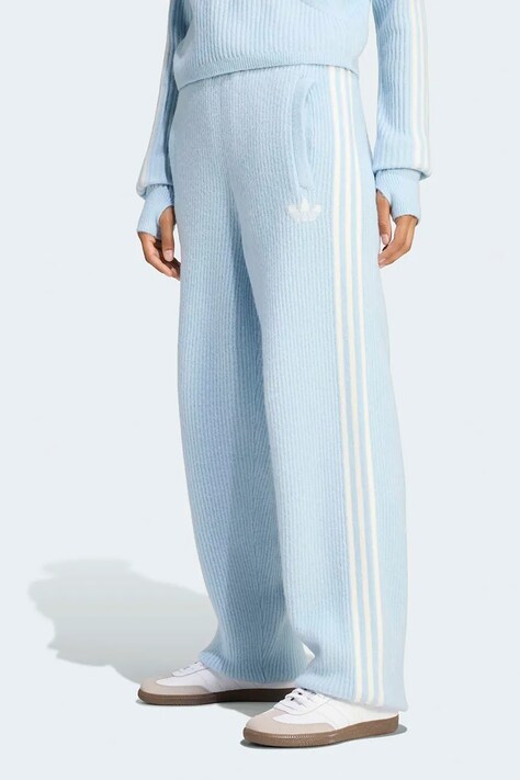 adidas Originals Spodnie dresowe damskie z dodatkiem wełny Adiluna Season 2 x Jennie niebieskie high waist LD8917