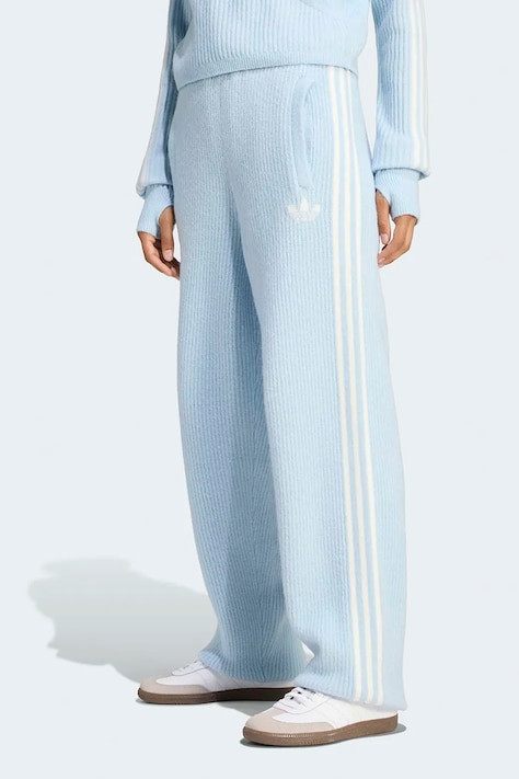 adidas Originals Spodnie dresowe damskie z dodatkiem wełny Adiluna Season 2 x Jennie niebieskie high waist LD8917