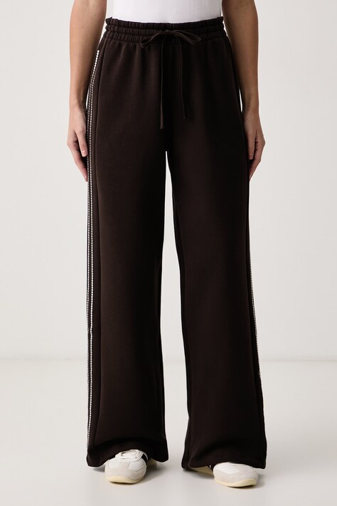 adidas Originals Spodnie dresowe damskie z bawełną brązowe high waist KT4669