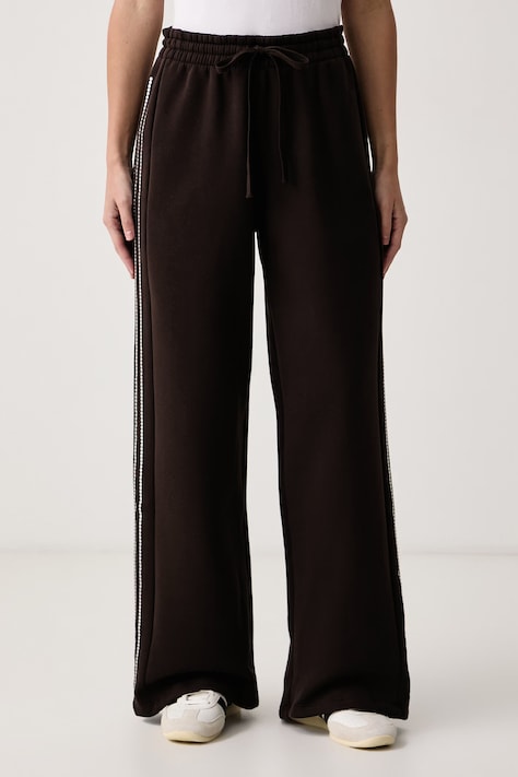 adidas Originals Spodnie dresowe damskie z bawełną brązowe high waist KT4669