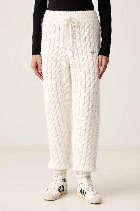 adidas Originals Spodnie dresowe damskie Cable Knit Firebird beżowe high waist KT2288
