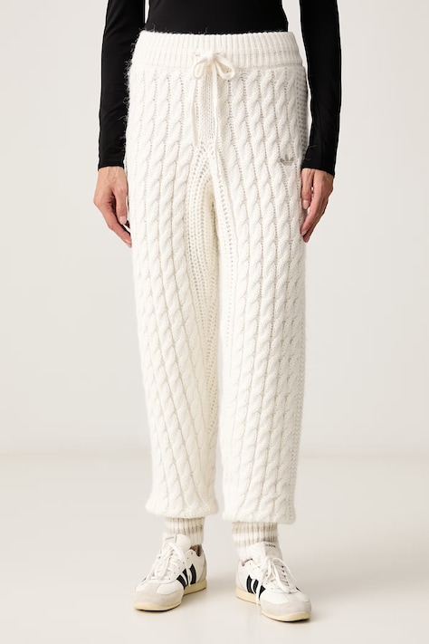 adidas Originals Spodnie dresowe damskie Cable Knit Firebird beżowe high waist KT2288