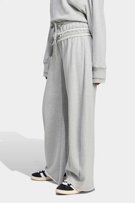 adidas Originals Spodnie wide leg damskie bawełniane SST Double szare high waist KT1932