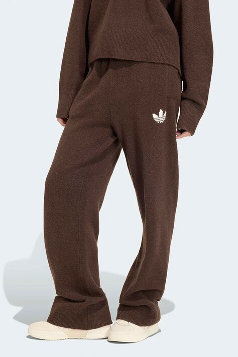 adidas Originals Spodnie dresowe damskie Essentials Knit brązowe high waist IA4437