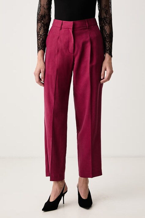 Morgan Spodnie regularne damskie z lyocellem czerwone regular waist PTEX