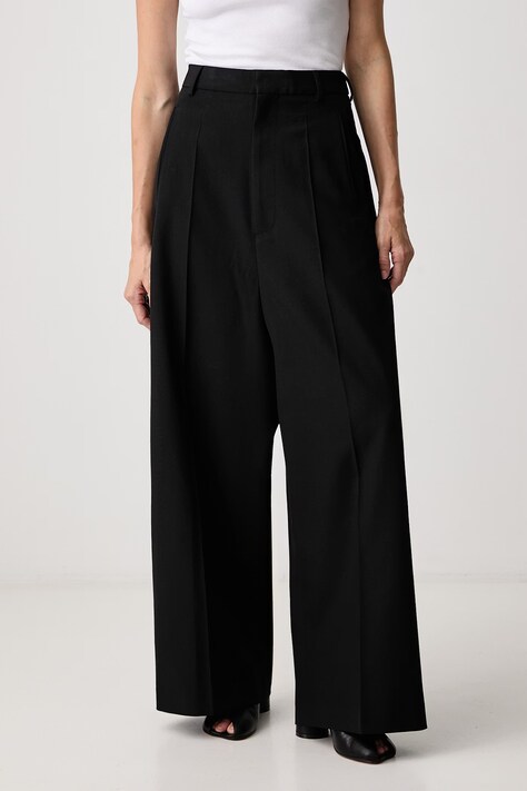 MM6 Maison Margiela spodnie damskie z dodatkiem wełny czarne high waist S52KA0576-M35436