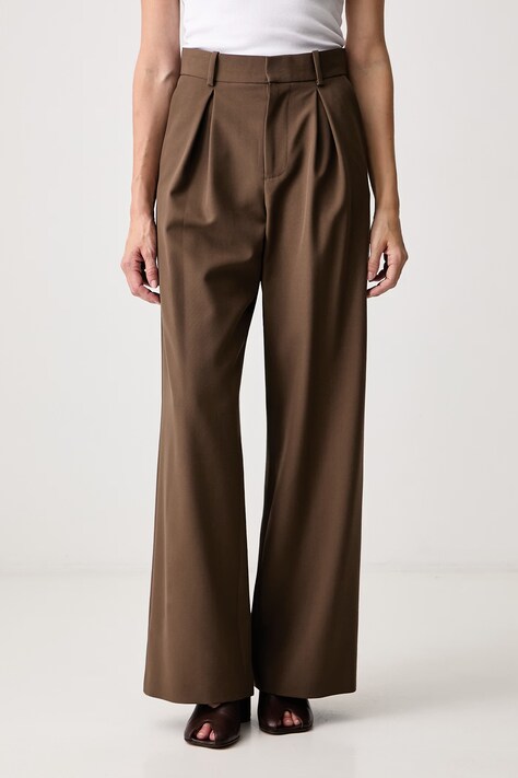 MM6 Maison Margiela spodnie straight damskie z dodatkiem wełny brązowe high waist S52KA0574-M36020