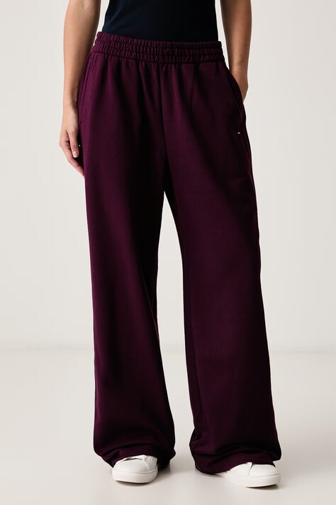Tommy Jeans Spodnie dresowe damskie z bawełną bordowe high waist DW0DW23551