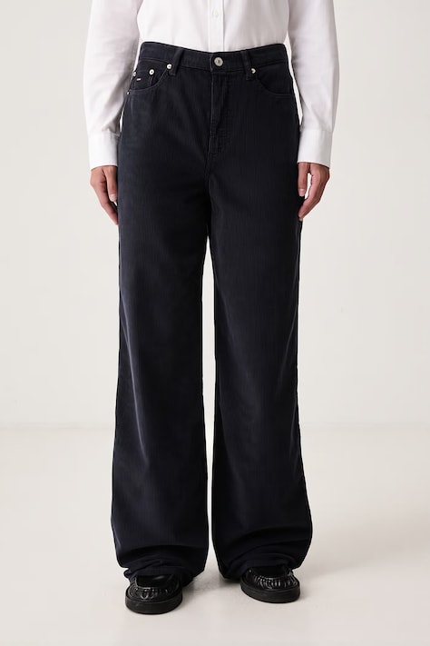 Tommy Jeans Wide leg hlače ženske od samta mornarsko plave srednje visoki struk DW0DW23396