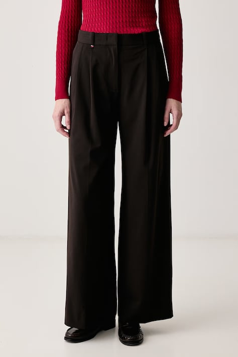 Tommy Hilfiger Spodnie garniturowe damskie z wiskozą brązowe high waist WW0WW51898